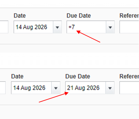 date shortdut in xero adding +7 to give a date 7 days in the future