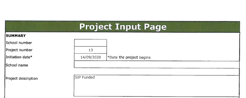 Project input page Capital works in xero