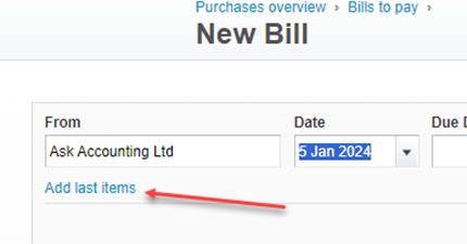 Add last items in Xero location